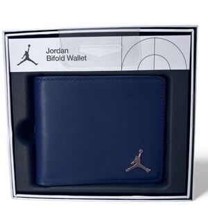 Jordan Jumpman Silver Ingot Logo Midnight Navy Men’s Leather Bifold Wallet New